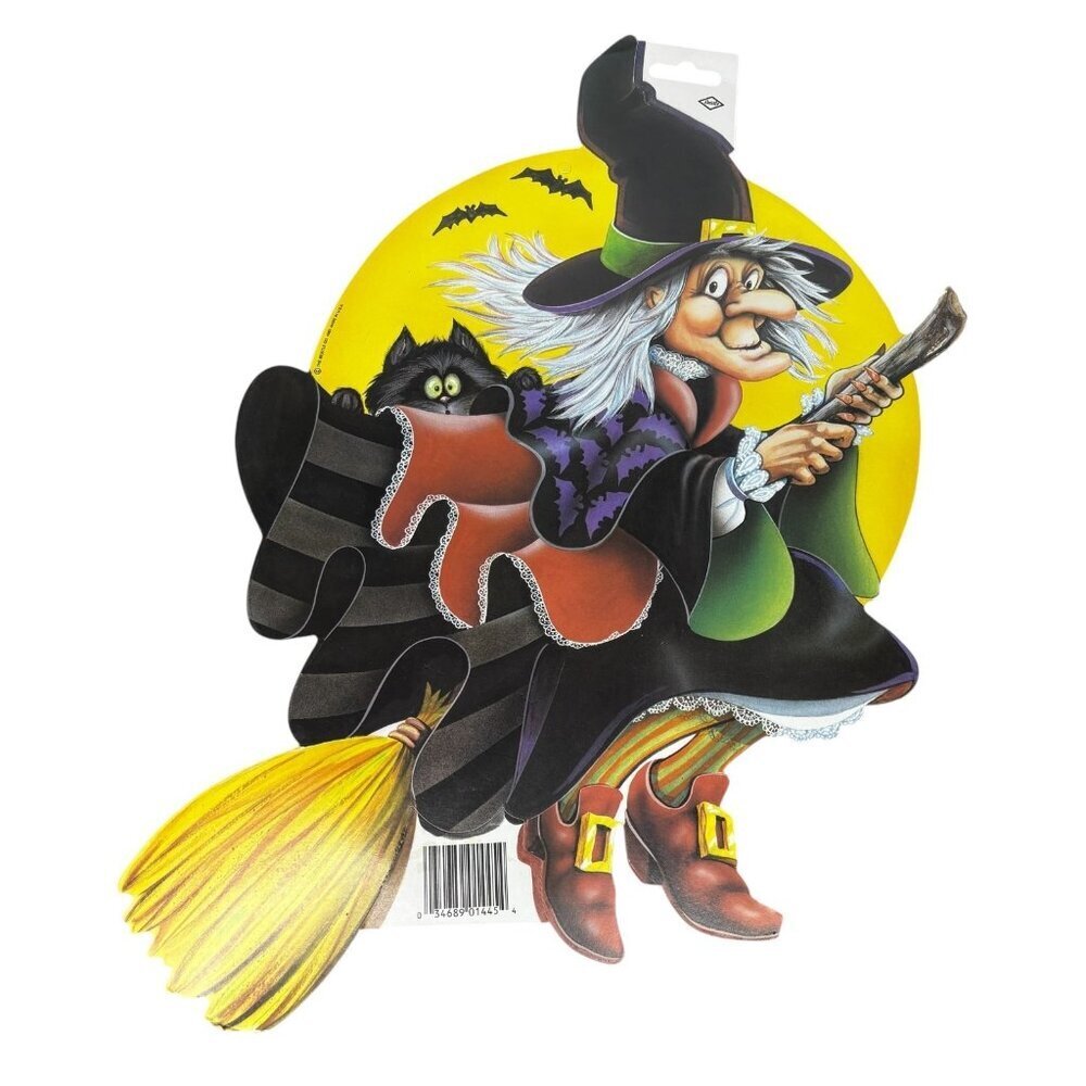 Vintage Beistle Halloween 1983 Die cut Witch Broom Full Moon Bat Cat Decoration